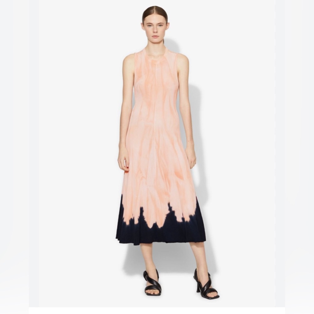 $1190 PROENZA SCHOULER Dipped Tie Dye Knit Dress  Salmon Black Pink knot back
